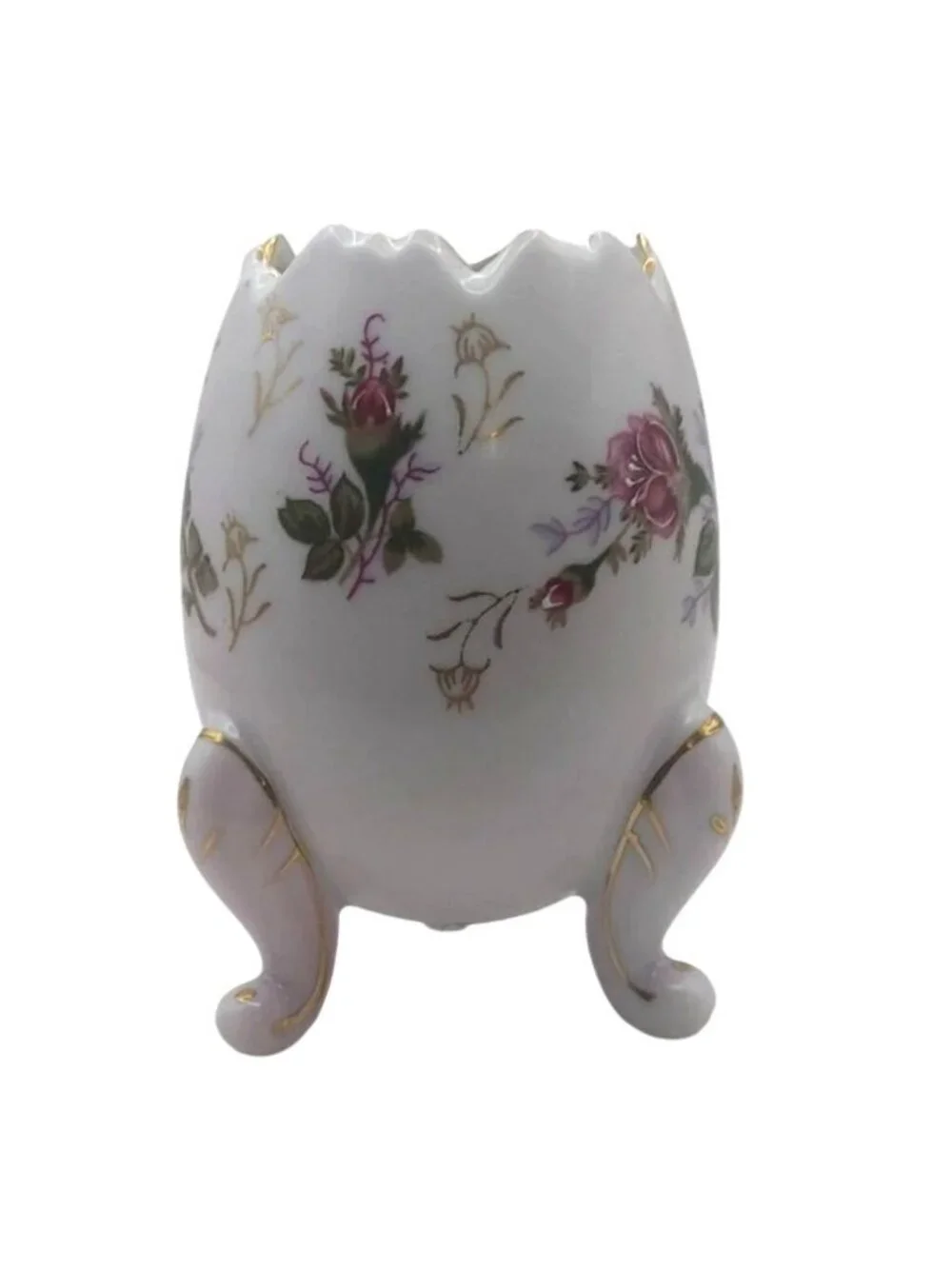Napcoware Cracked Egg Vase Porcelain Pink 22K Gold Hand Painted Floral Vintage